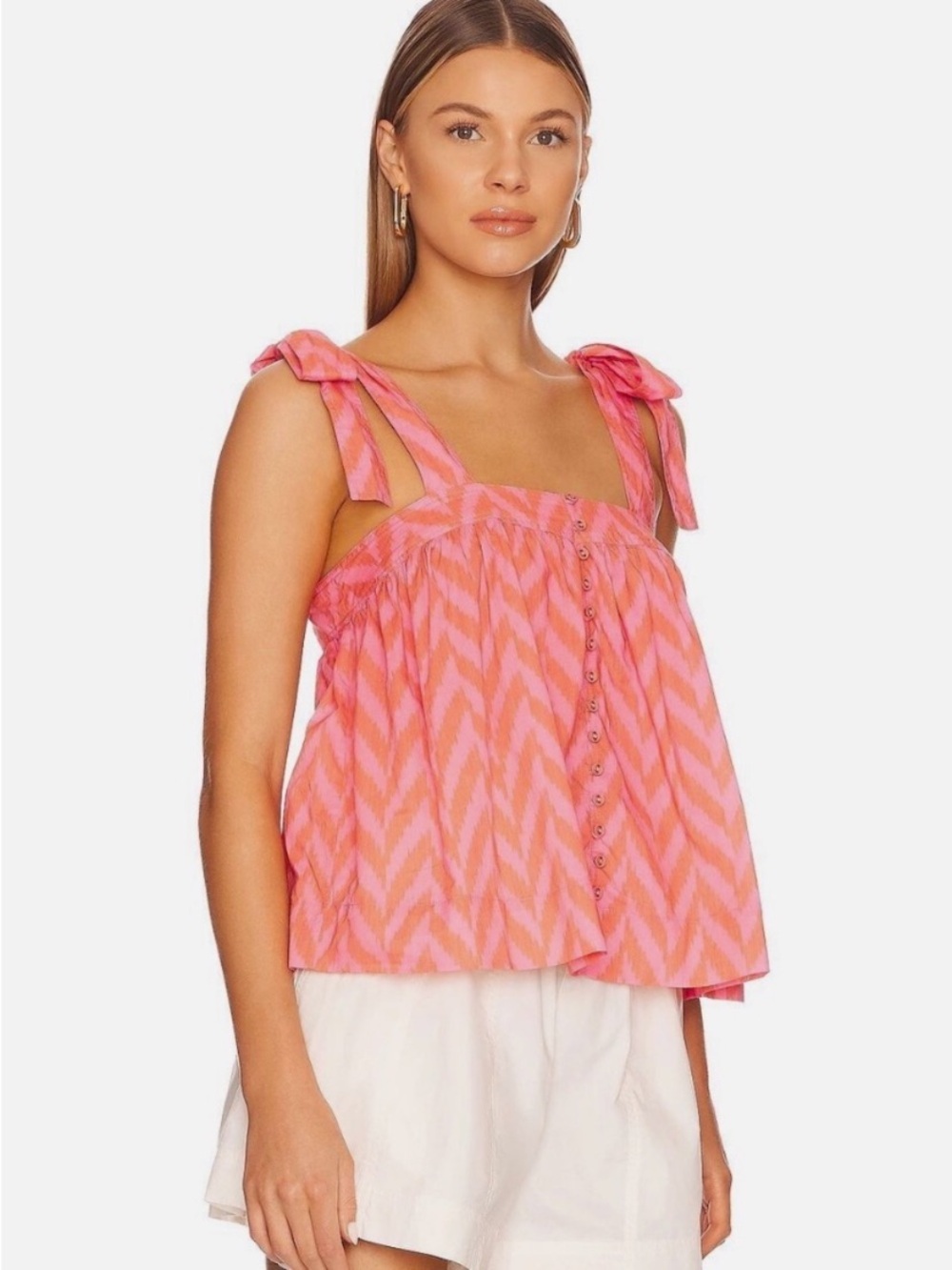 Ulla Johnson Iris Tank Bougainvillea Pink Chevron Tie Strap Top Size 10 NWT